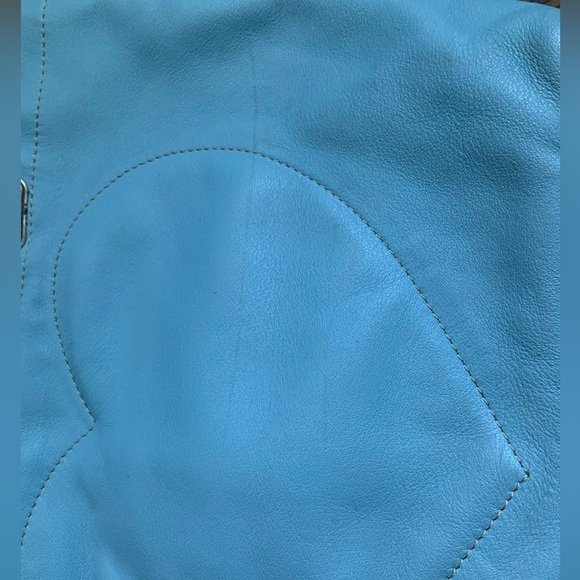 Vintage BRIGHTON Blue Smooth Leather Heart Stitched Small Tote Purse Romantic - Picture 10 of 16